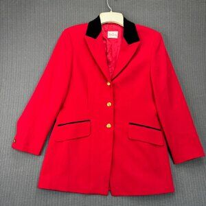 Vintage Betty Barclay Womens Red Jacket Size S Black Velvet Collar/Gold Buttons